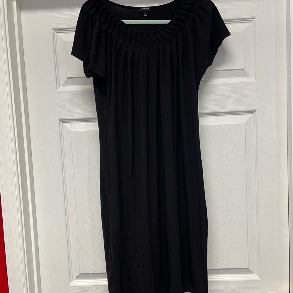 Talbots Black Jersey Gathered Neckline Sheath Dress sz MP
